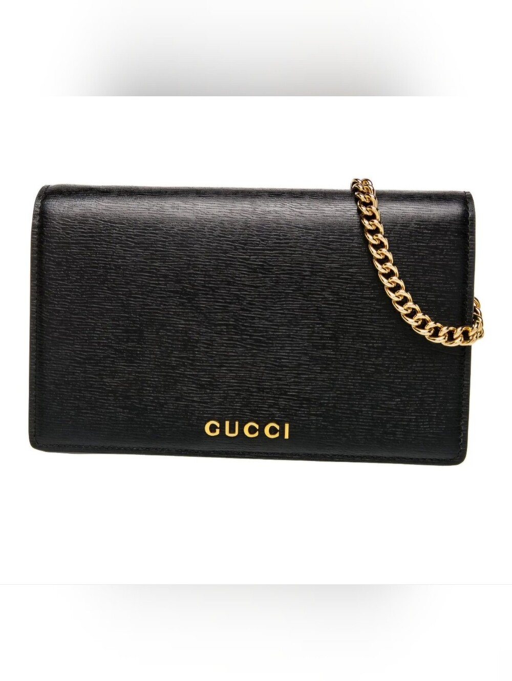 Gucci Black Leather Clutch with Gold Chain